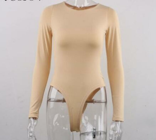 Grey Beech O neck long sleeve bodysuit, a stylish jumpsuit with fitted design and soft fabric, perfect for casual wear.