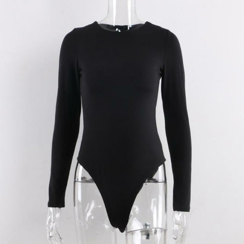 Grey Beech O-neck long sleeve bodysuit, stylish jumpsuit with fitted design and soft fabric, displayed on a hanger.