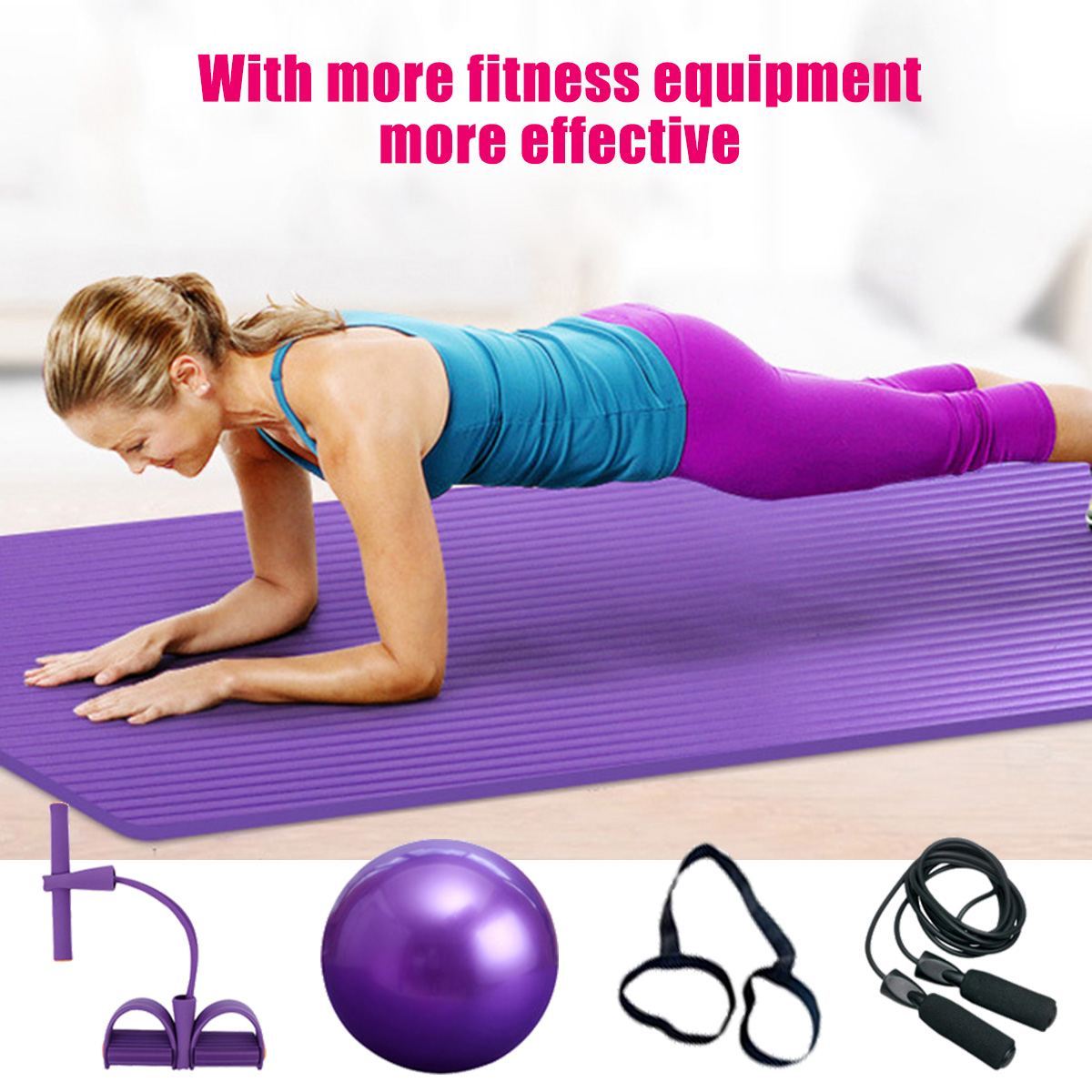 Yellow Pandora Deluxe Yoga Fitness 5-piece exercise set with yoga mat, resistance bands, and accessories for home workouts.