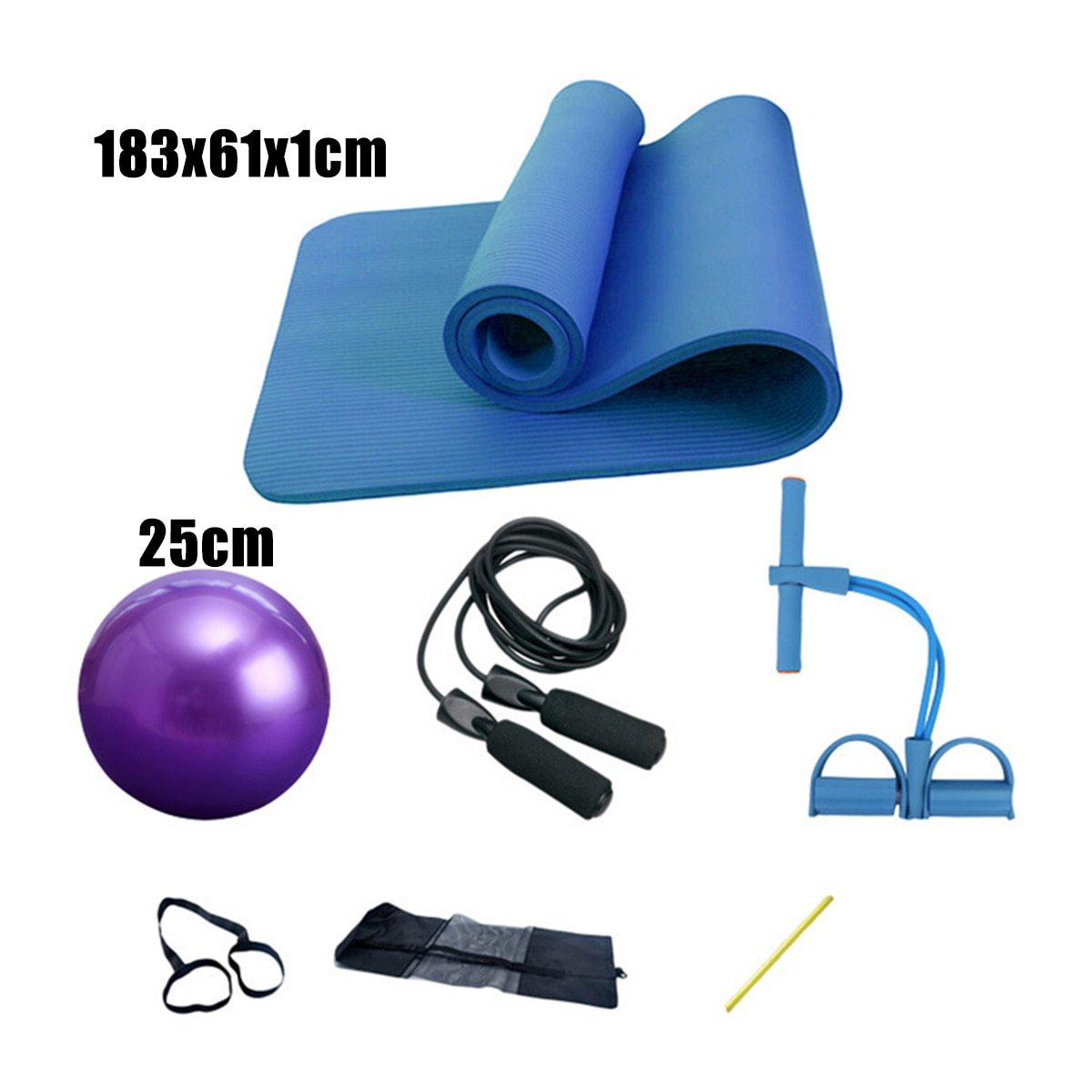 Yellow Pandora Deluxe Yoga Fitness 5-piece exercise set, including mats, resistance bands, and accessories for workout routines.