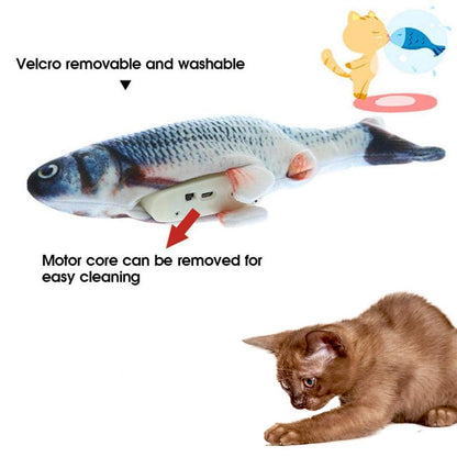 Electric flipping fish toy for cats by Yellow Pandora, showing colorful animated fish with moving fins and tail in action.