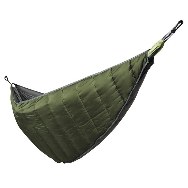 Yellow Pandora waterproof nylon camping hammock underquilt, durable outdoor gear for camping and relaxing in nature.