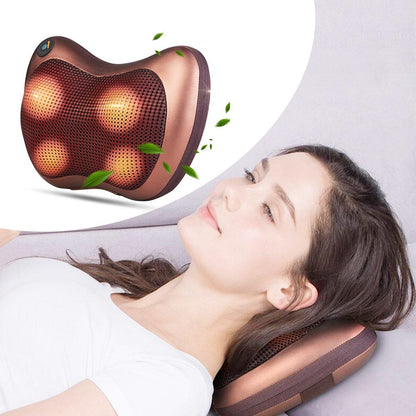 Yellow Pandora portable 4-head massage pillow, healthcare device with ergonomic design for relaxing neck and shoulder massage.