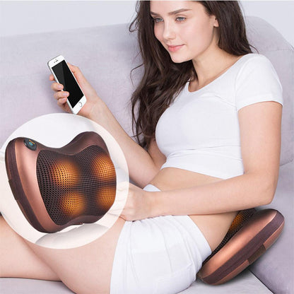 Yellow Pandora portable 4-head massage pillow for healthcare, showing soft, cushioned surface with adjustable straps and massage nodes.