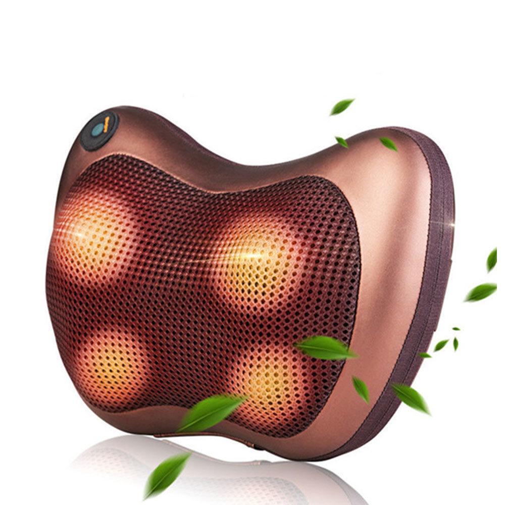 Yellow Pandora portable 4-head massage pillow for healthcare, showing its compact design and soft fabric cover.