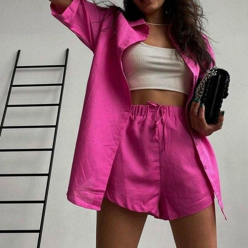 Green summer casual shorts suit and short sleeve shirt set by Grey Beech, stylish streetwear matching two-piece outfit.