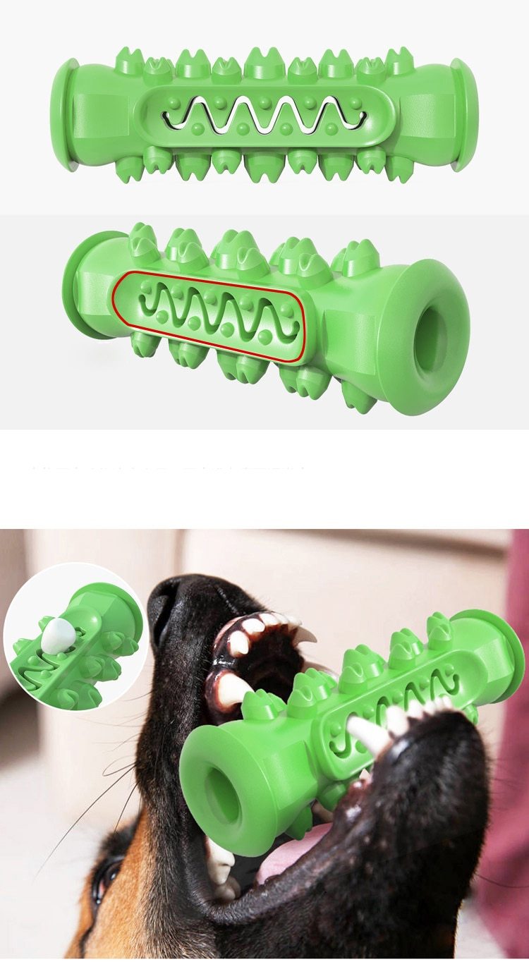 Yellow Pandora dog chewing toy, durable rubber dog toy designed for chewing and play, for dogs of all sizes.