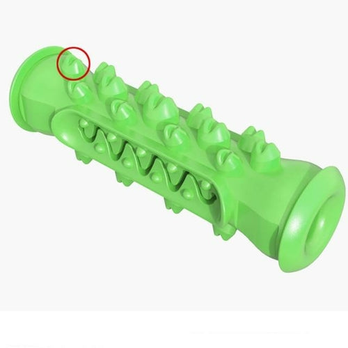 Yellow Pandora dog chewing toy, durable rubber pet toy designed for dogs to chew and play with, in bright yellow color.