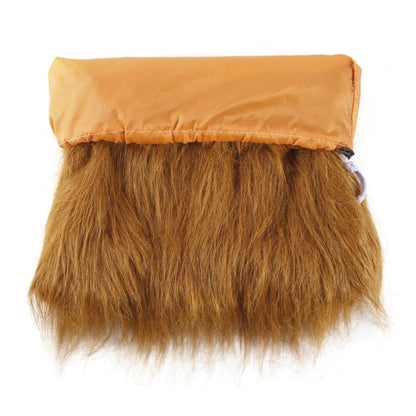 Yellow Pandora lion-themed dog wig for pets, showcasing a fun, furry lion mane accessory for dogs.