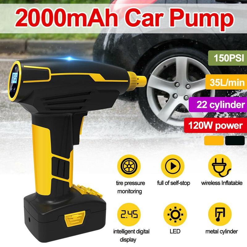 Yellow Pandora portable automotive tire inflator air pump with digital display and cord, ready for car tire inflation.