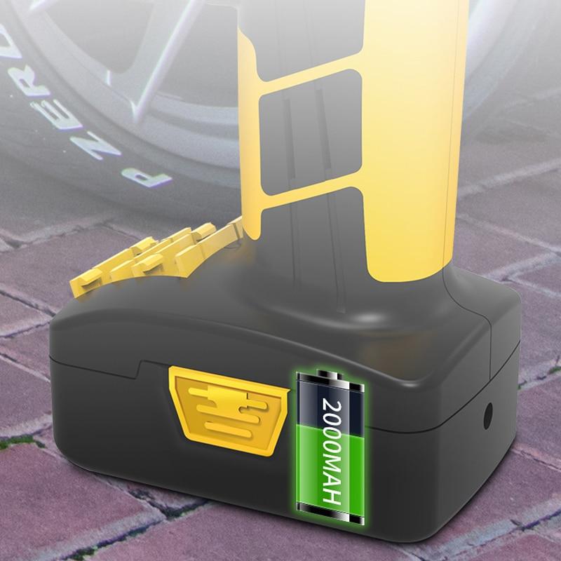 Yellow Pandora portable tire inflator air pump for automotive use, compact device with digital display and air hose.