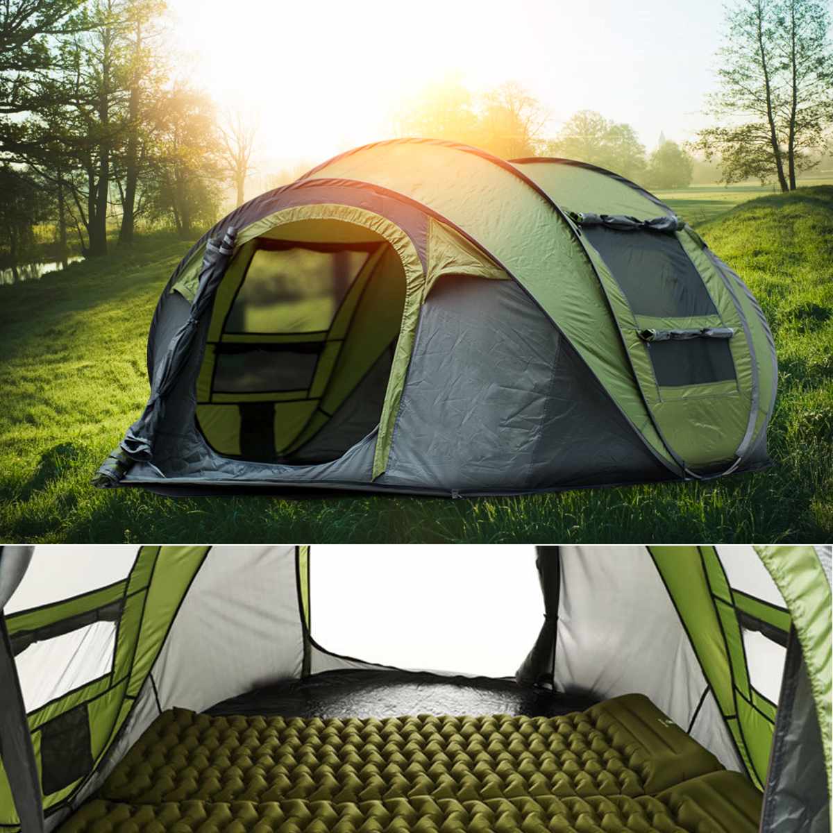 Yellow Pandora large capacity camping tent for 4 to 5 persons, automatic pop-up design, suitable for outdoor camping trips.