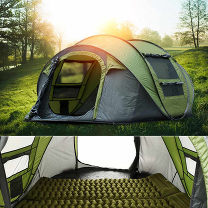 Yellow Pandora large capacity camping tent for 4 to 5 persons, automatic pop-up design, suitable for outdoor camping trips.