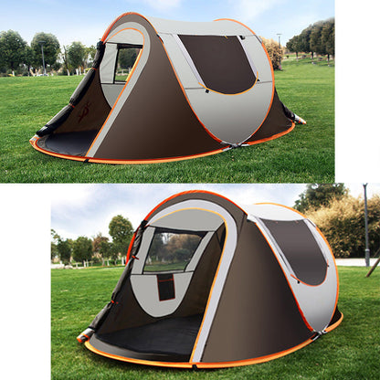 Yellow Pandora large camping tent for 4 to 5 persons, automatic pop-up design, ideal for outdoor camping adventures.