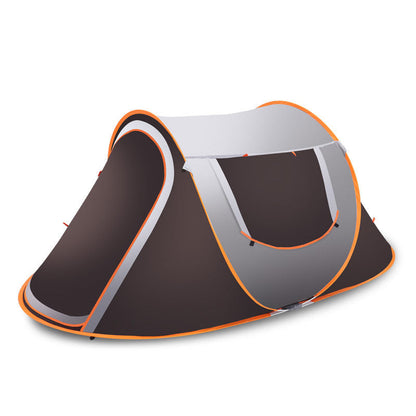 Yellow Pandora large capacity automatic pop-up camping tent for 4 to 5 persons, easy setup, lightweight outdoor camping gear