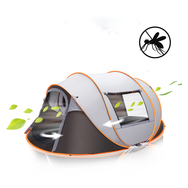 Yellow Pandora large capacity camping tent for 4-5 persons with automatic pop-up design, ideal for outdoor camping adventures.