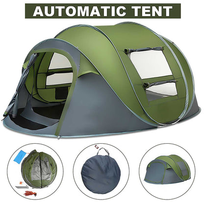 Yellow Pandora large capacity camping tent for 4 to 5 persons, automatic pop-up design, suitable for outdoor camping adventures.