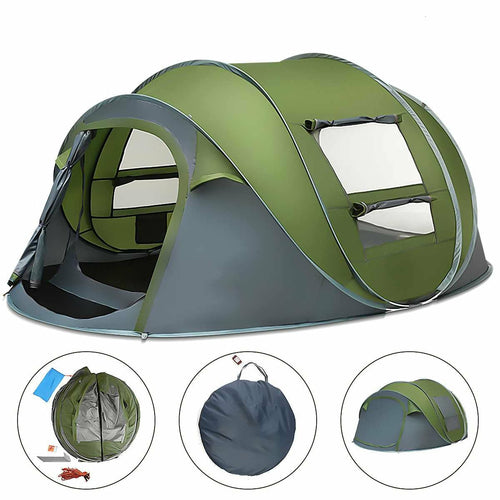 Yellow Pandora large capacity camping tent for 4 to 5 persons, automatic pop-up design, suitable for outdoor camping adventures.