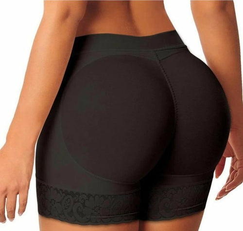 Yellow Pandora padded body shaper butt lifter panty, seamless lingerie with shaping and lifting design, shown on a mannequin.