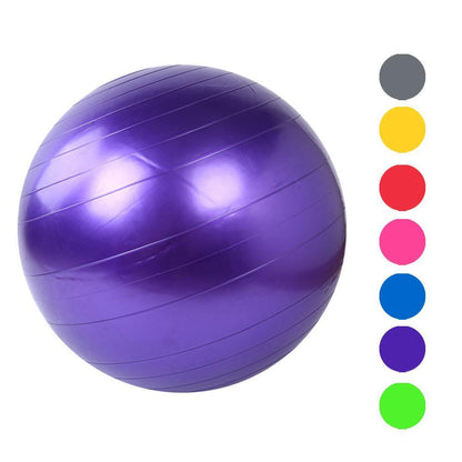 Yellow Pandora fitness yoga ball used for home exercise, shown inflated with a smooth, colorful surface for core workouts and stability.