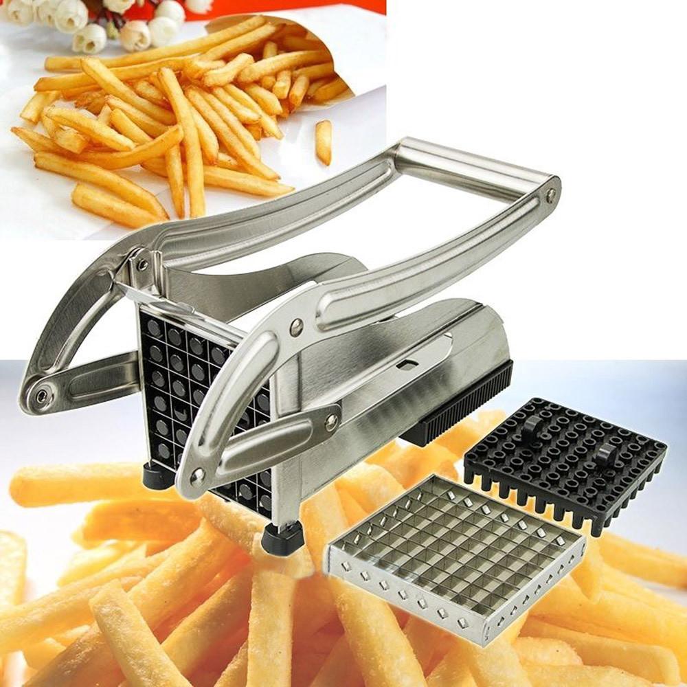 Yellow Pandora stainless steel French fries and potato cutter with two different blades for easy slicing and crinkle-cut fries.