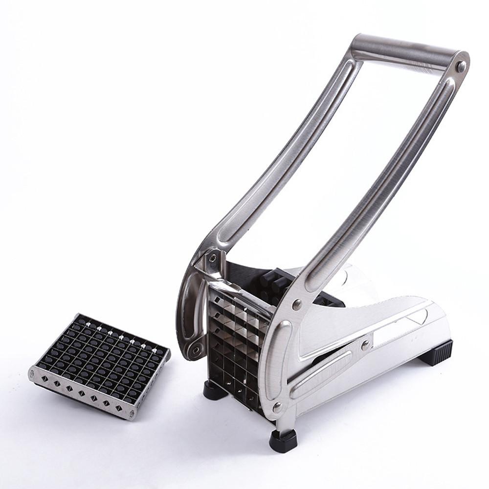 Yellow Pandora stainless steel French fries and potato cutter with two blades for slicing potatoes in the kitchen.