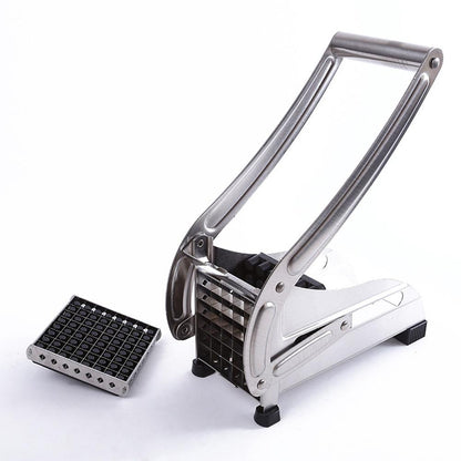 Yellow Pandora stainless steel French fries and potato cutter with two blades for slicing potatoes in the kitchen.