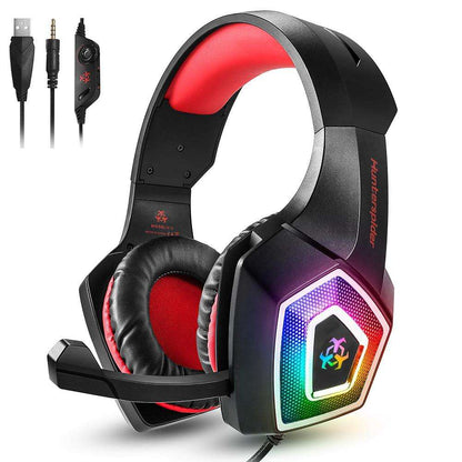 Yellow Pandora Dragon Stereo LED Gaming Headset with microphone, featuring adjustable headband and colorful LED lights for gaming.