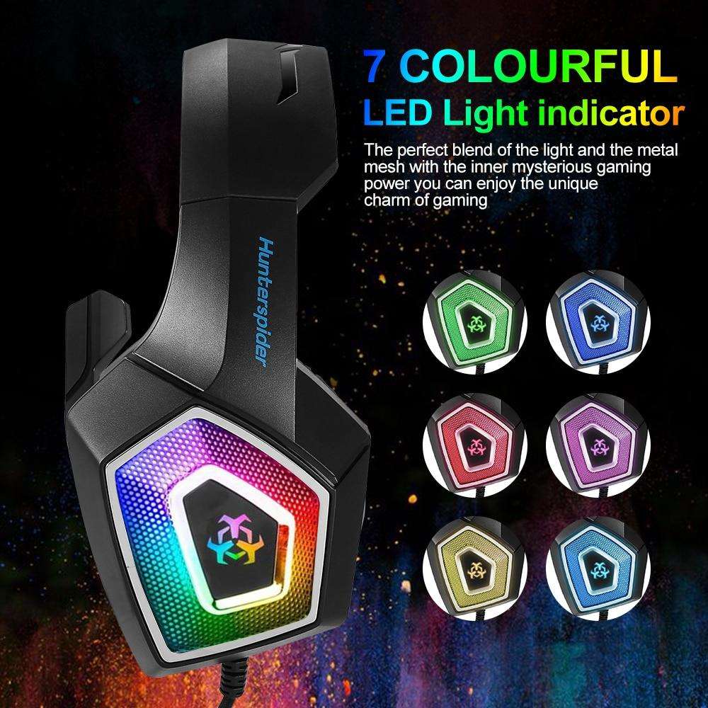 Yellow Pandora Dragon Stereo LED Gaming Headset with Microphone, featuring adjustable headband and colorful LED lights.