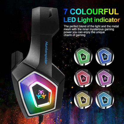 Yellow Pandora Dragon Stereo LED Gaming Headset with Microphone, featuring adjustable headband and colorful LED lights.