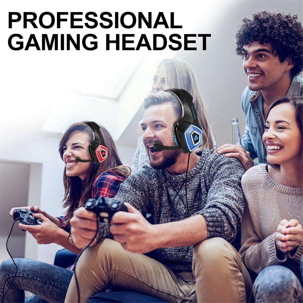 Yellow Pandora Dragon Stereo LED Gaming Headset with microphone, featuring colorful LED lights and adjustable headband for gaming comfort.