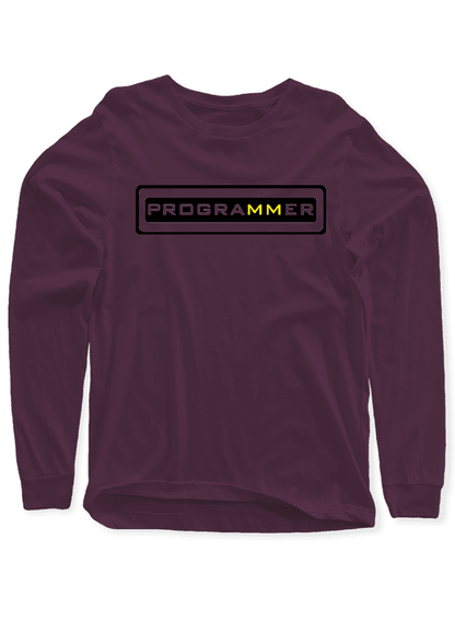 Scorpius full sleeves programmer T-shirt with printed design, casual fit, black fabric, and comfortable cotton material.