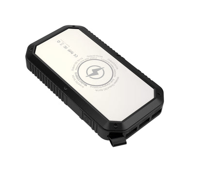 Sun Chaser Mini Solar Wireless Phone Charger by Salmon Lucky, 10,000mAh portable power bank with solar panel and wireless charging feature