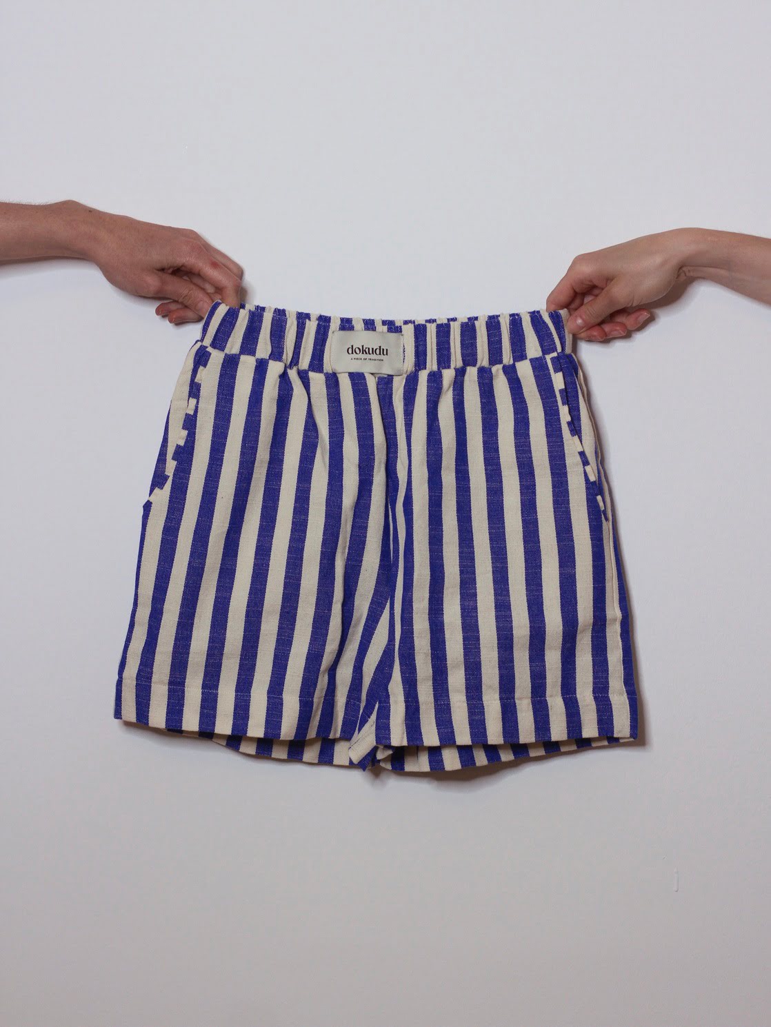 Handwoven blue shorts from Blue Helios matching set, featuring intricate design and comfortable fit.