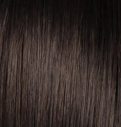 Midnight brown Hairdo 18-inch human hair highlight clip-in extension by Peach Clymene, showing three textured hair extension pieces