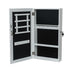 Blue Charlie lockable jewelry cabinet armoire, wall-mounted space-saving jewelry storage with organized compartments for necklaces and rings.