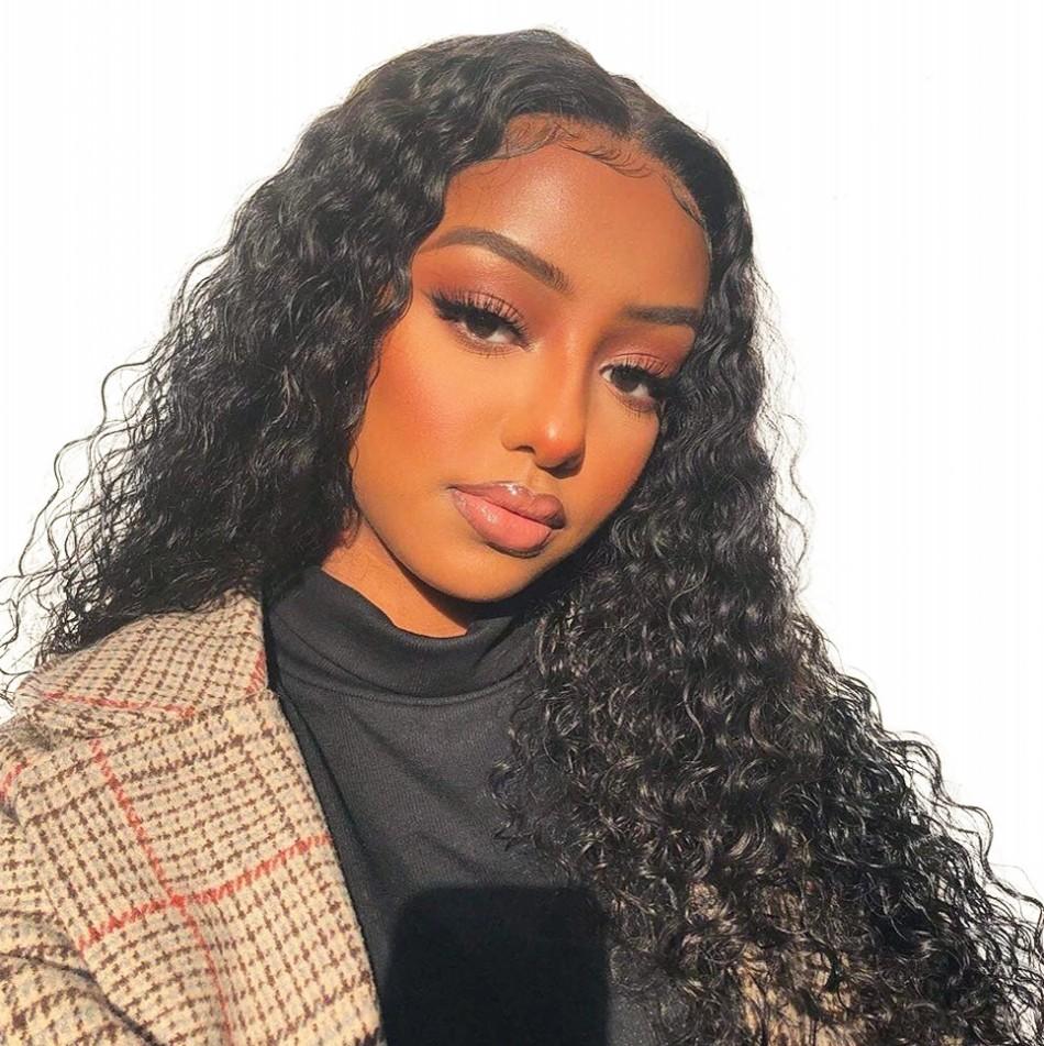 Blue Charlie Brazilian water wave human hair wig, full machine-made no lace, natural-looking water wave hairstyle for women.