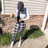 Blue Charlie two-piece plaid print outfits for women, featuring O-neck T-shirts and rompers, perfect for casual home wear.