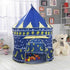 Blue Charlie portable folding kids play house tent with castle design, ideal for indoor and outdoor play for children.