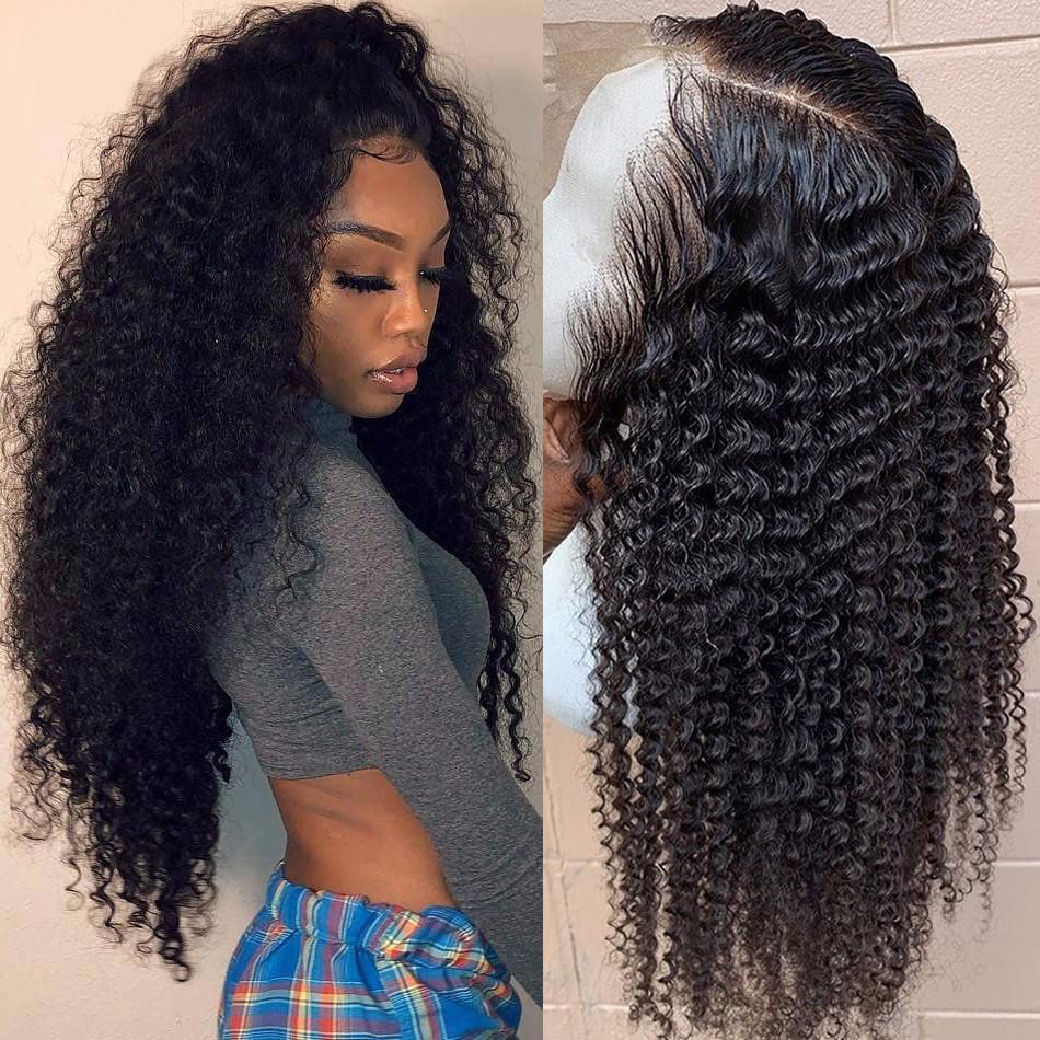 Blue Charlie lace front Brazilian kinky curly human hair wig, 13x4 inch parting, natural textured kinky curly hairstyle.
