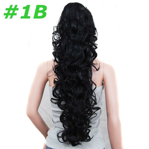 Blue Charlie synthetic curly wavy clip-in ponytails with claw clip for women, easy to attach and add volume to hairstyles.