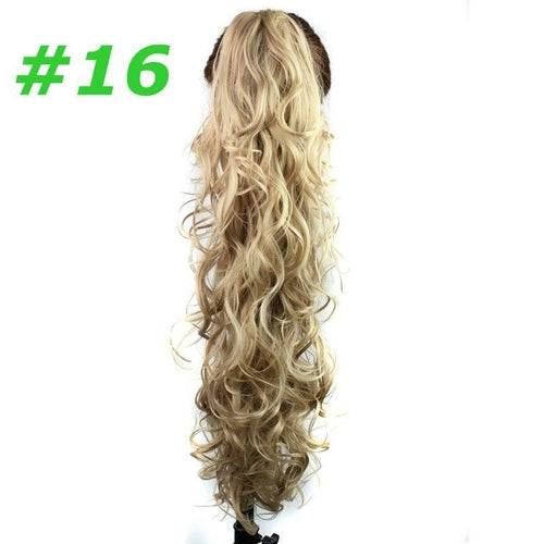 Curly wavy synthetic hair ponytail clip-in extension by Blue Charlie, featuring a claw clasp for women’s natural-looking hairstyle.