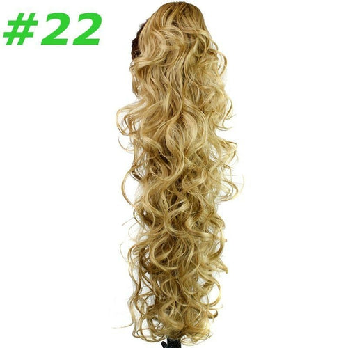 Curly wavy synthetic hair claw ponytail clip-in for women, blue Charlie brand, styled for easy attachment and a voluminous look