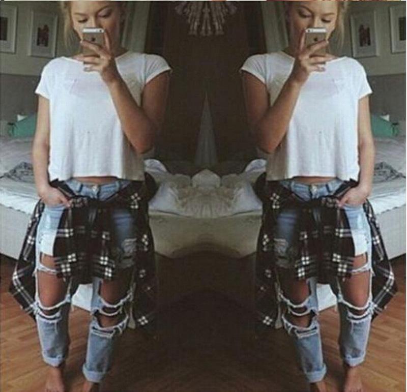 Blue Charlie ripped denim joggers for women with knee holes, slim fit blue jeans, casual and stylish for everyday wear