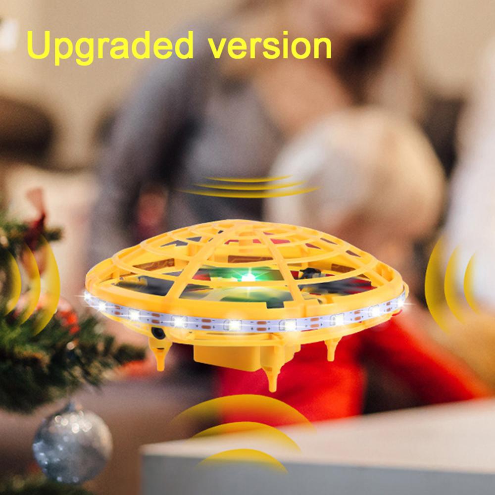 Jade Flying Helicopter Mini RC Drone with UFO design, infrared induction, toy aircraft, and remote control, ready for indoor play.