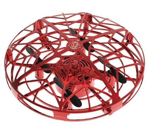 Jade flying mini drone helicopter with infrared induction, compact toy RC UFO aircraft, black and white design, ready for flight.