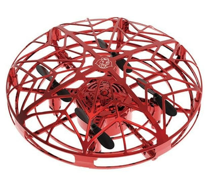 Jade flying mini drone helicopter with infrared induction, compact toy RC UFO aircraft, black and white design, ready for flight.