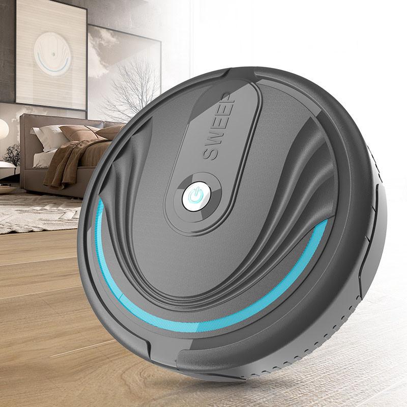 Blue Charlie mini robot vacuum cleaner, ultra-thin automatic home device with a sleek design, suitable for floor cleaning.