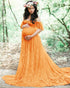 Blue Charlie lace off-the-shoulders maternity gown for wedding or baby shower, featuring long design and elegant style.