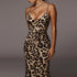 Blue Charlie leopard print thin spaghetti strap midi dress, elegant bodycon style suitable for party or special occasions.